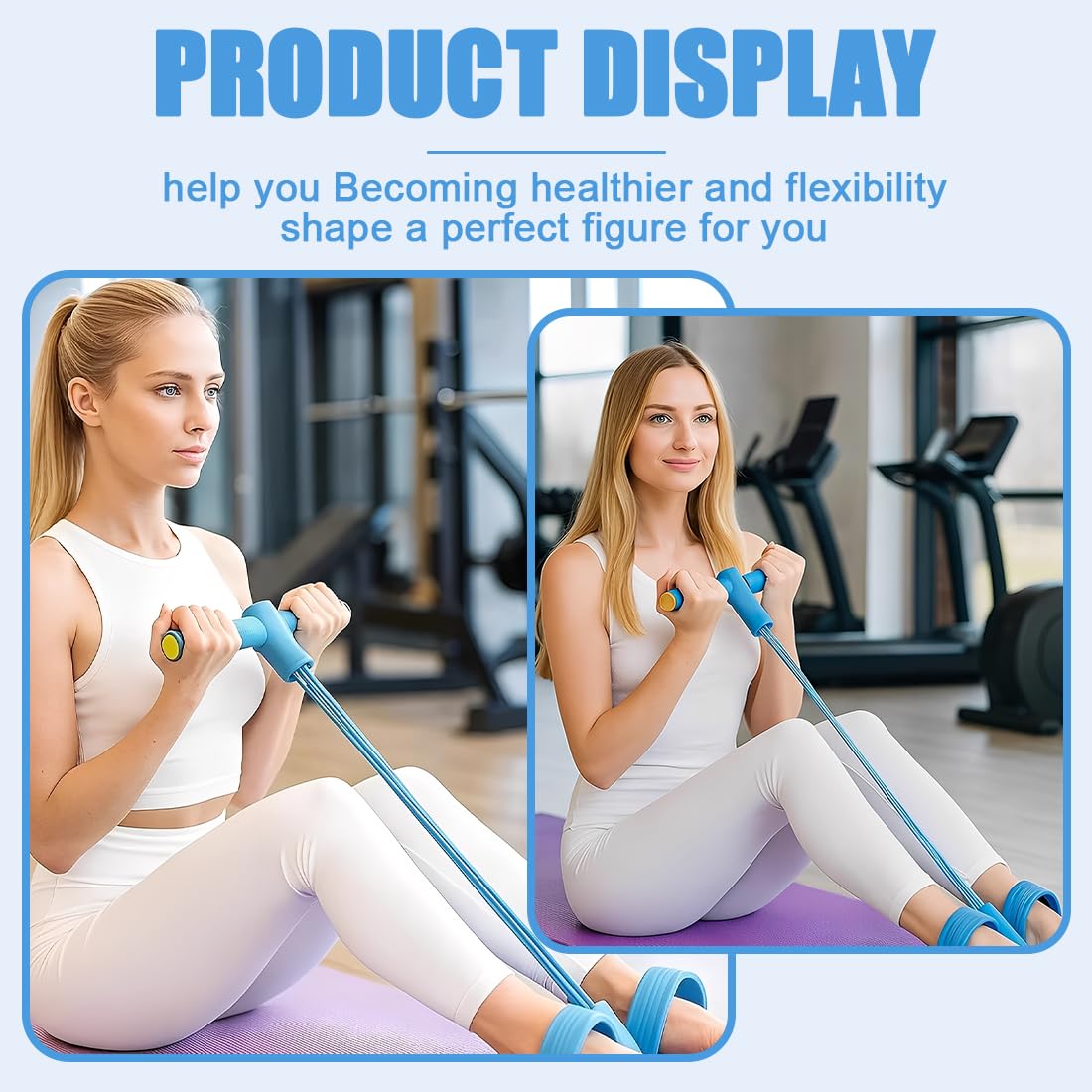 XPEX 1 PCS Fascia di resistenza per pedale(blu),fasce elastiche per allenamento, 6 tubi, corda elastica con pedale, elastici palestra, attrezzatura per esercizi per uso domestico.