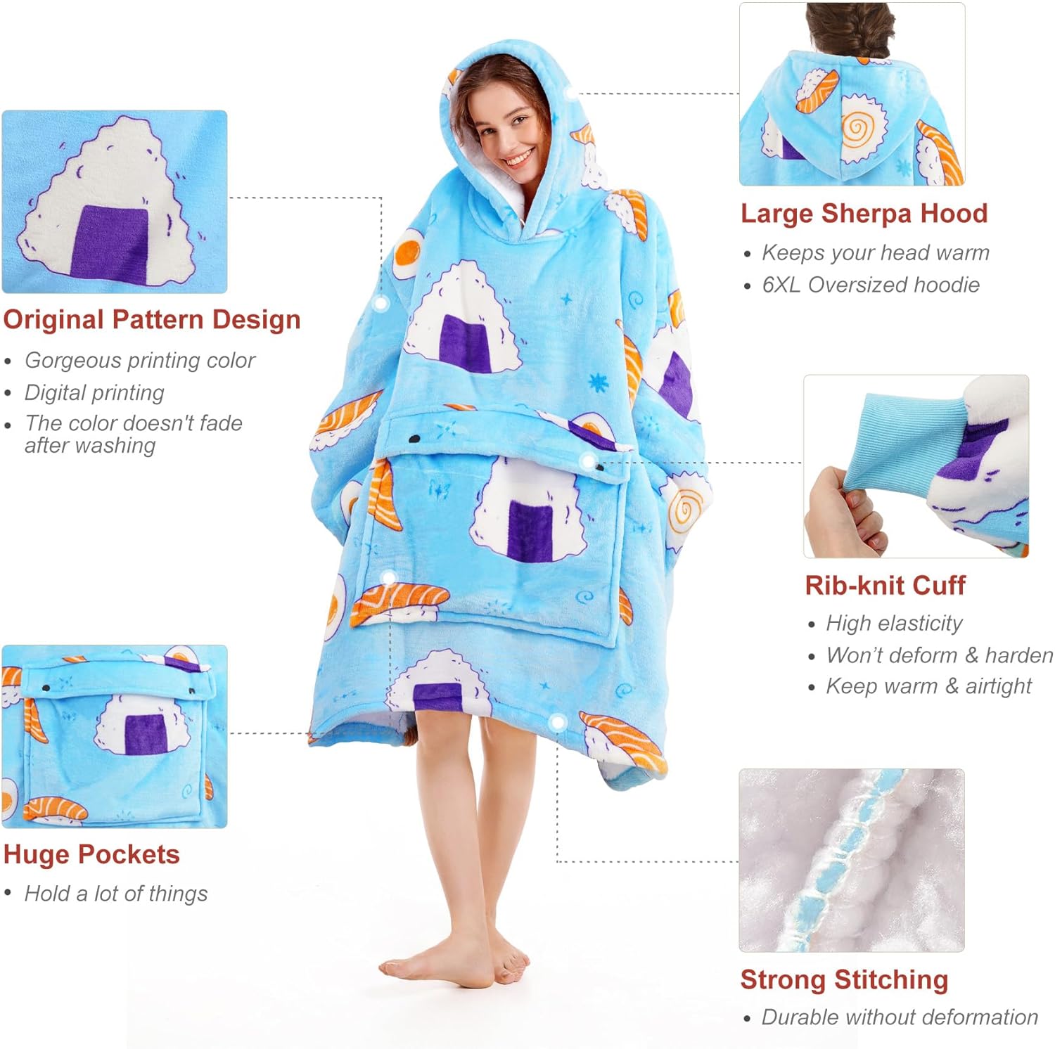 Narecte Cozy Oversized Blanket Hoodie Wearable Blanket Adults Soft Hooded Blanket Hoodie Birthday Gifts for Women Christmas - Image 7