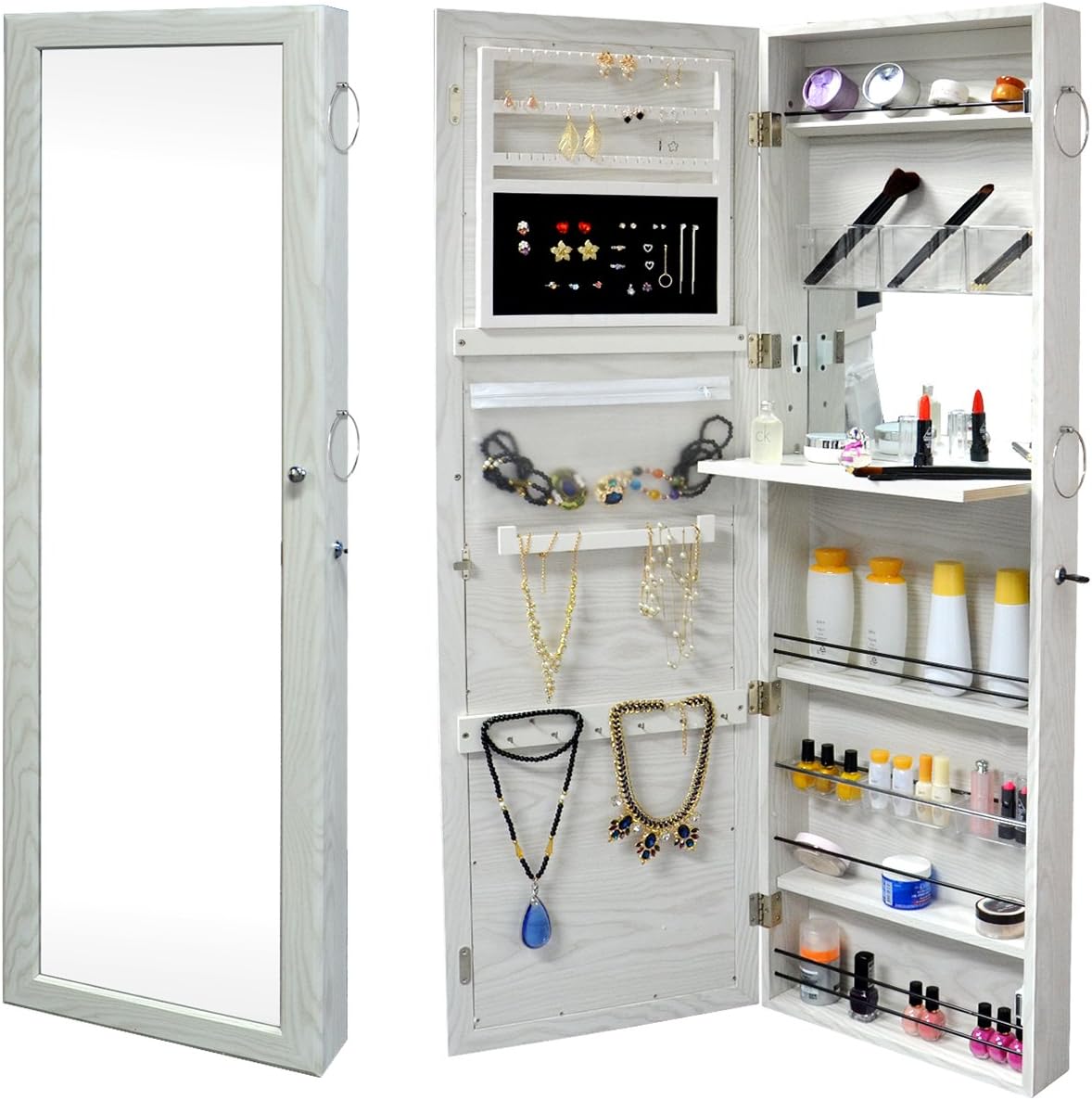 SortWise Lockable Door Mounted Jewelry Cosmetic Mirror Chest