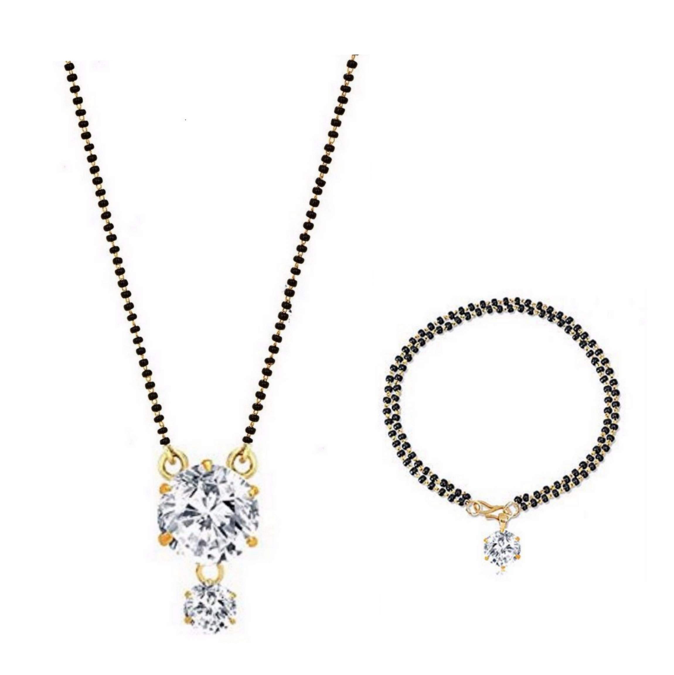 Archi Collection Round American Diamond White Mangalsutra Pendant with Chain and Bracelet for Women - Pack of 2 (B06XD753BZ) Amazon Price History, Amazon Price Tracker