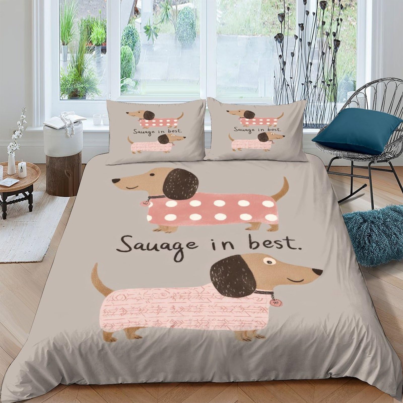 Ctjqhvkz Style-8 3D Printed Sausage Dog Fitted Sheet Microfiber Soft Breathable Polka Dot Bed Cover For Bedroom Guest Room Decor Single（135X200cm）