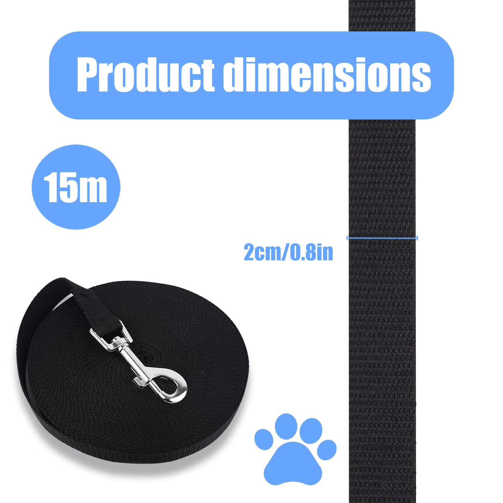 Extra Long Line Dog Lead, 15m/49.2ft Black Training Lead for Small & Medium Dogs/Puppy, Dog Training Leads Leash - Image 2