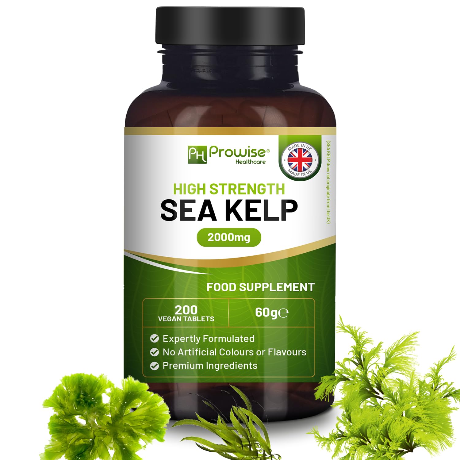 Sea Kelp 2000mg 200 Vegan Tablets | Natural Source of Iodine | Premium Ingredients | Proudly Made in The UK by Prowise