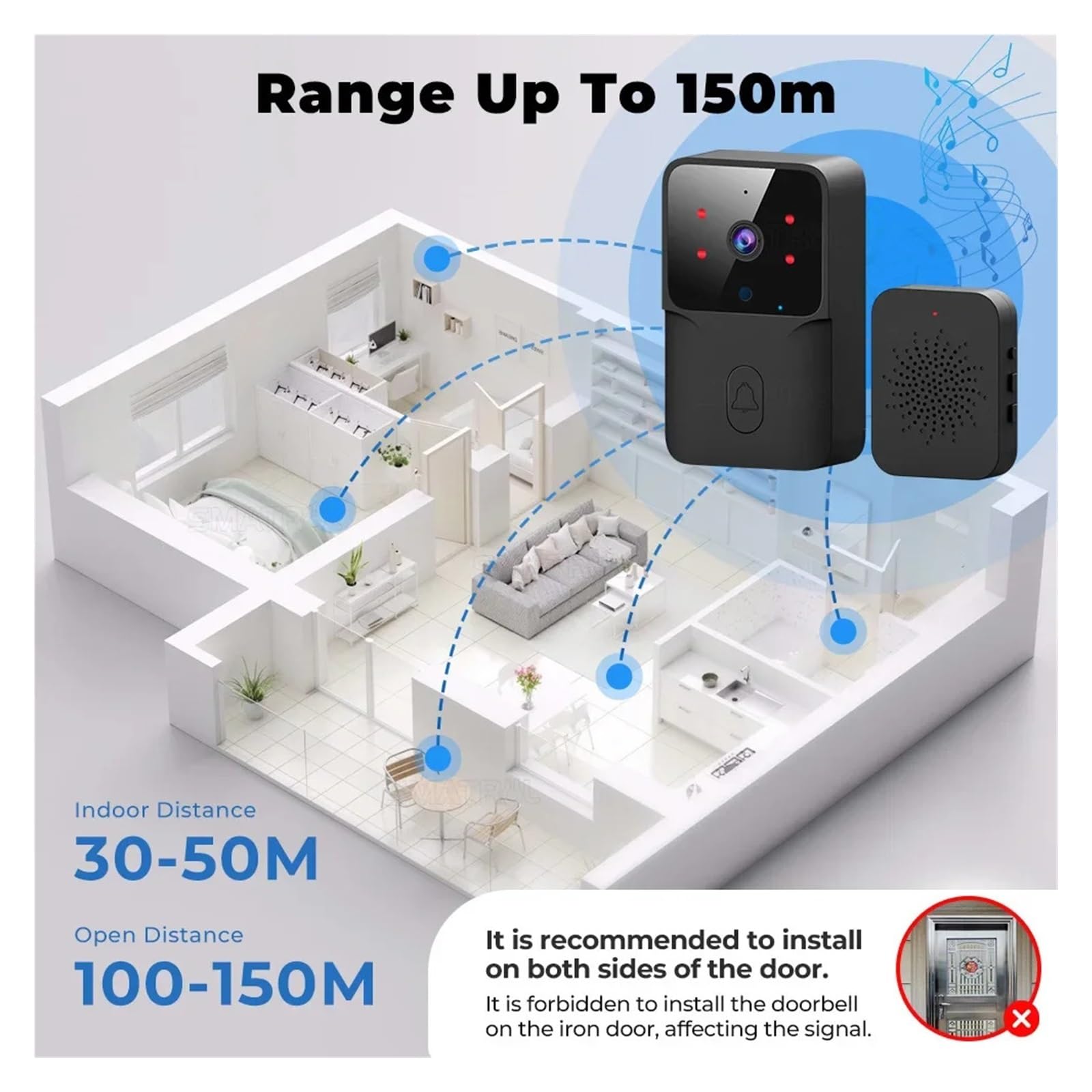 Cámara Video inalámbrica Elegante del Timbre de 1080P WiFi