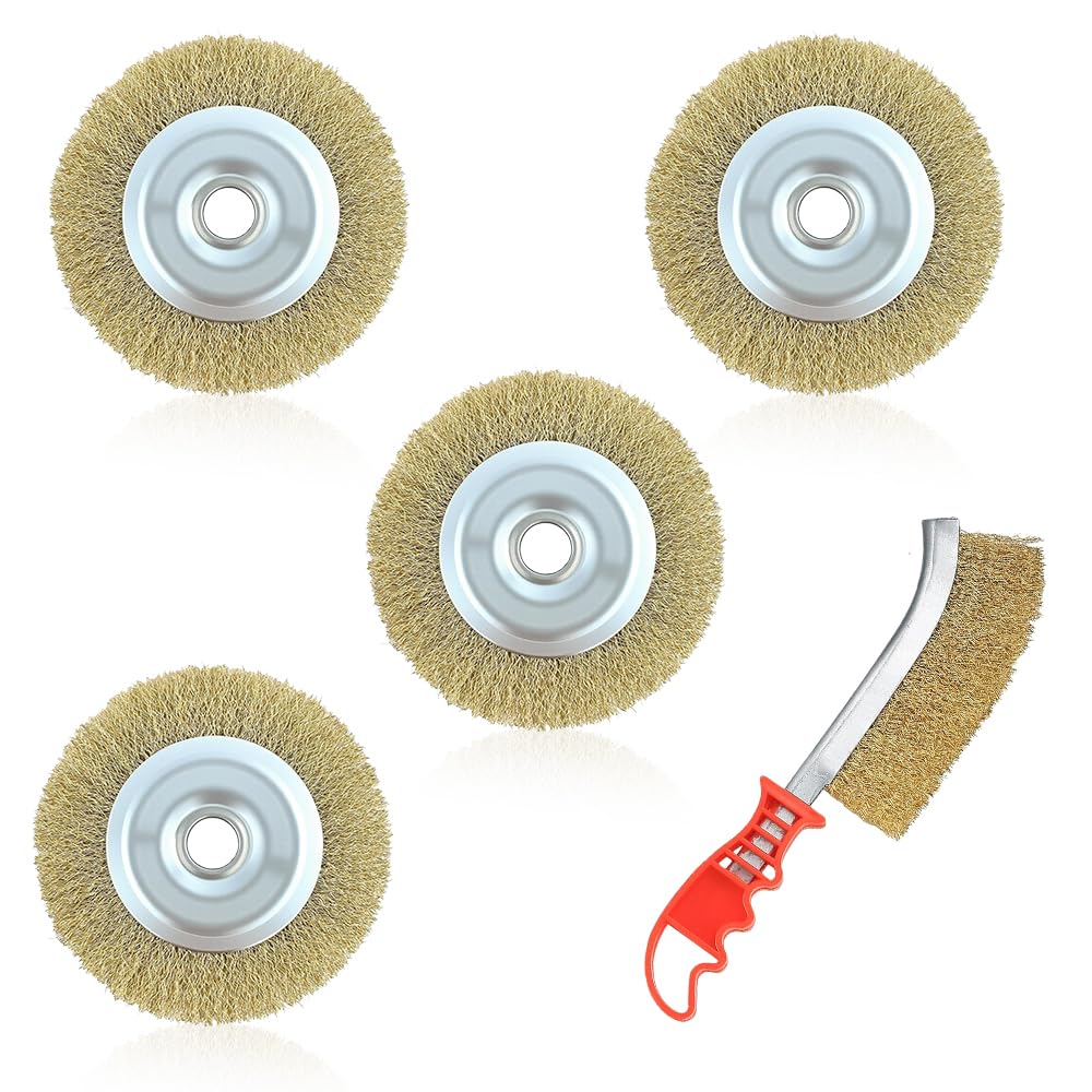 4 Pcs Wire Wheel Brush Patio Cleaner Round Replacement with Wire Brush with Handle, Suitable for RY18PCA-0 OPC1800 OPC1815 EFB 400/401 with Arbor Hole, for Cleaning Rust, Grout, Debris (100*16*10mm)