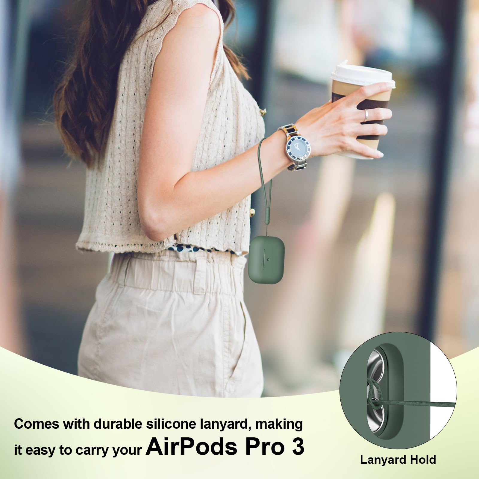 AOTUAO Funda para AirPods Pro 3 (2025) Case Cover, Anti-rasguños Fundas Protectora de Silicona Compatible con Airpods Pro 3.ª Generación con Kit de Limpieza e Lanyard de Silicona, Pine Green — view 8
