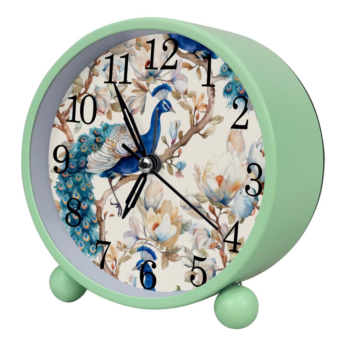 Luoweisi Alarm Clock Peacock Floral, Silent Non-Ticking with Night Light
