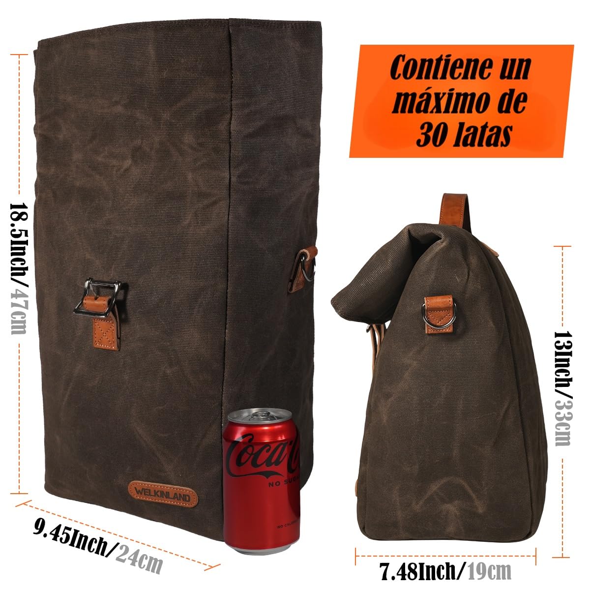 WELKINLAND Bolsa de almuerzo de lona encerada con aislamiento 6H, a prueba de fugas, bolsa de almuerzo de lona resistente, bolsas de almuerzo para hombres, bolsas de almuerzo marrones, bolsa de