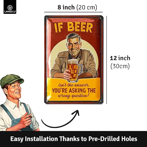 Miniatura 5 de Letrero de cerveza vintage  BEER IS THE ANSWER  Letreros de cerveza para hombre cueva, letreros de cerveza de metal, divertidos letreros de barra de