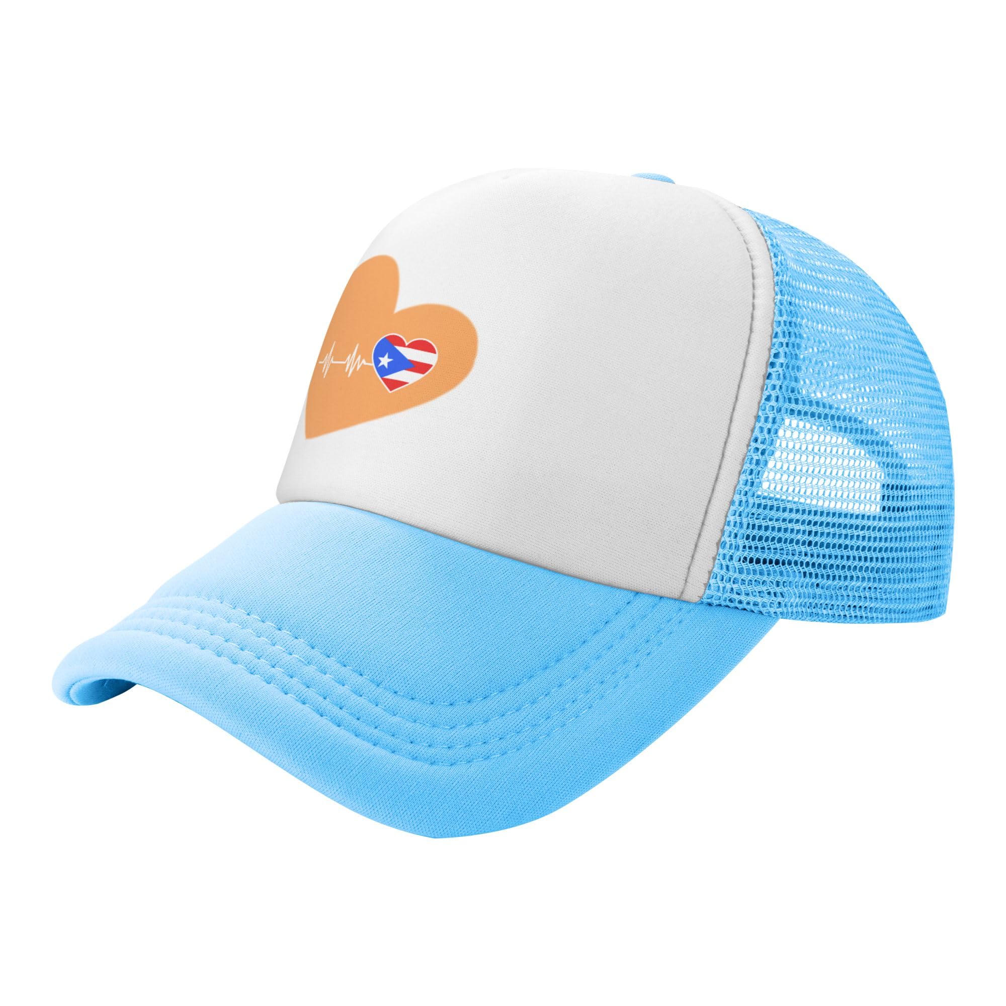 Puerto Rico Heartbeat Lightweight Mesh Baseball Hat Fishing Sun Cap Outdoor Casual Cap Sky Blue
