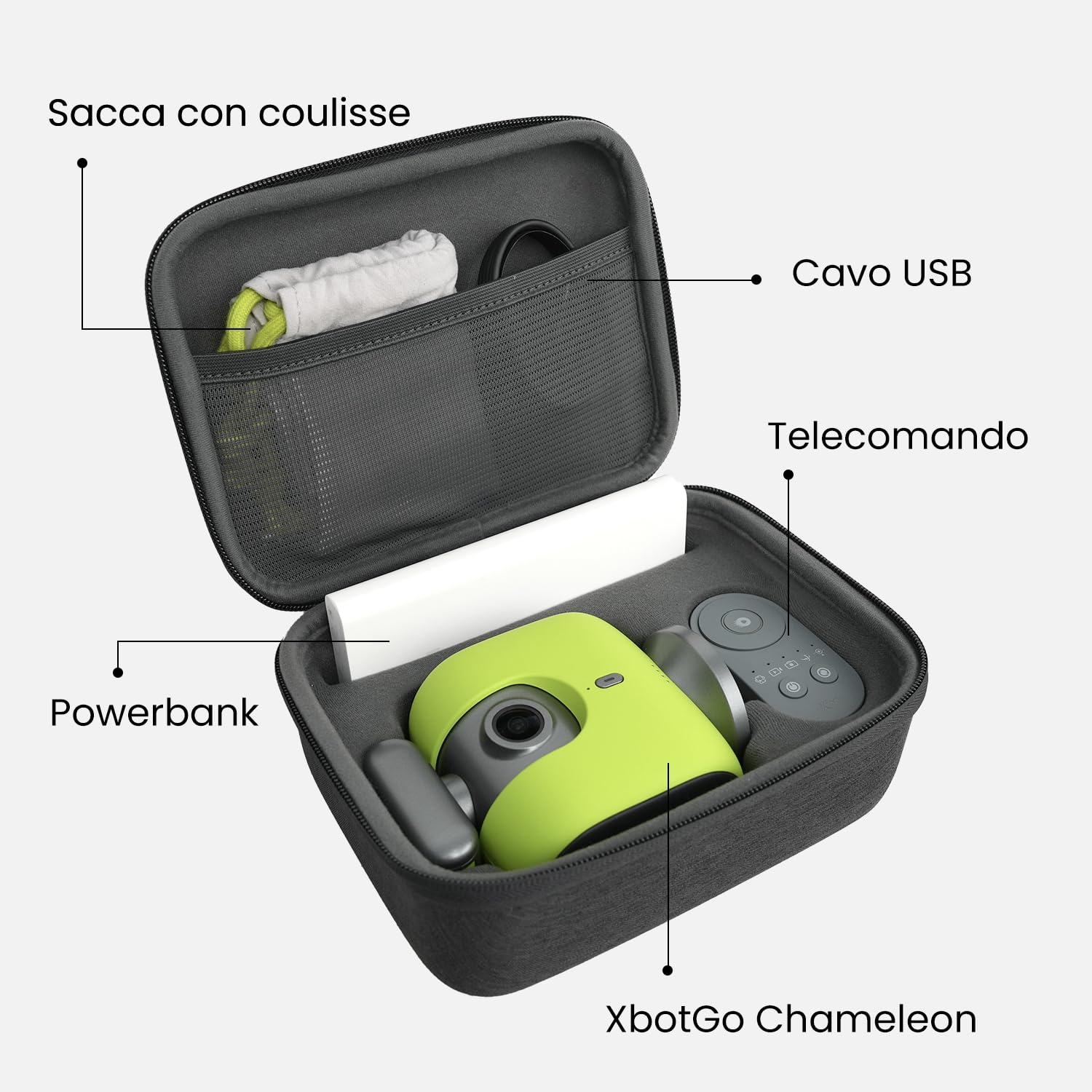 Chameleon Case – Custodia protettiva rigida per esterni, taglio preciso, per XbotGo, antiurto, portatile, con manico
