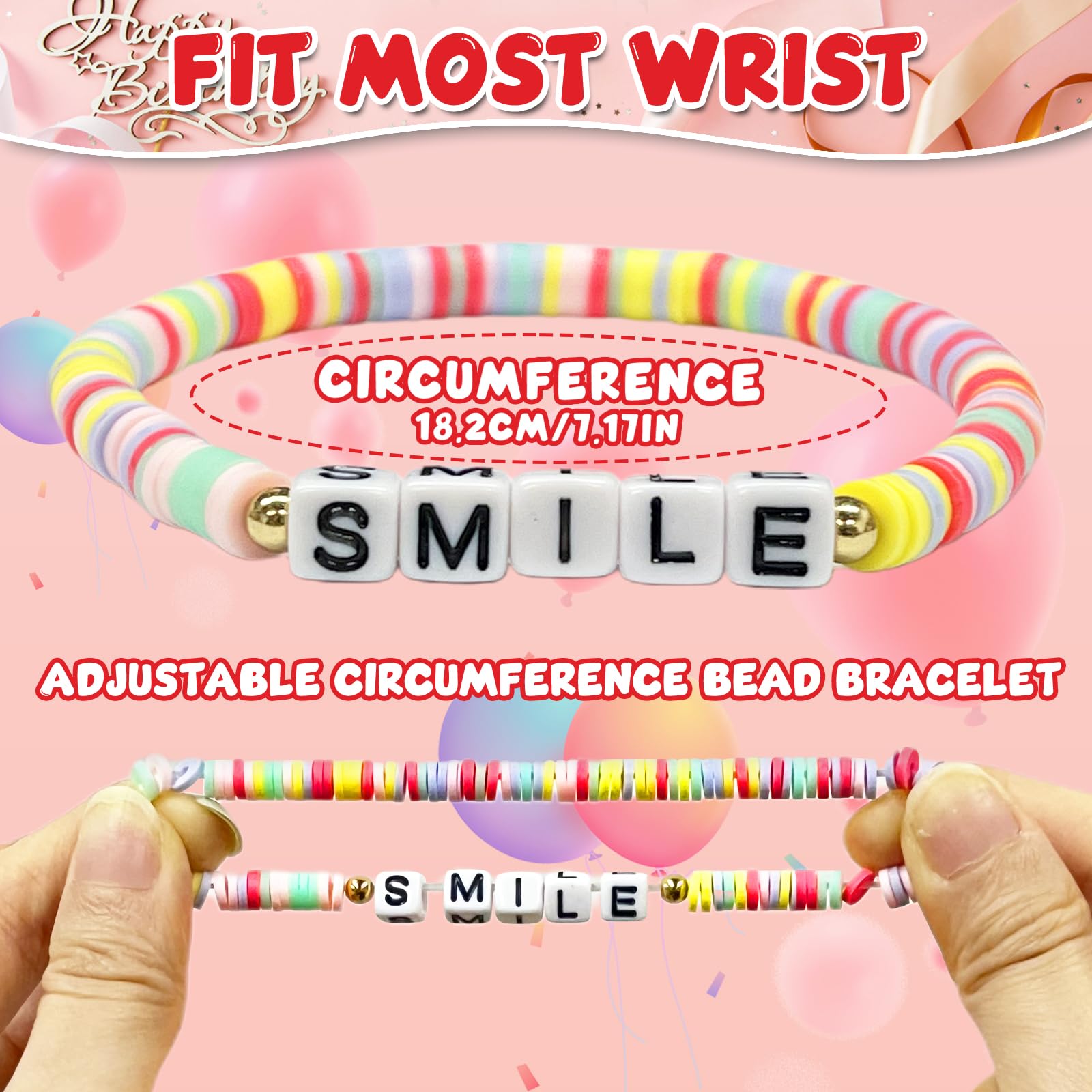 12Pcs Friendship Clay Beaded Bracelets Bulk with Birthday Cards Letter Inspirational Stretch Bracelet Adjustable Colorful Bracelet Y2K Summer Beach Elastic Bracelets for Women Girls Teens Party Favors