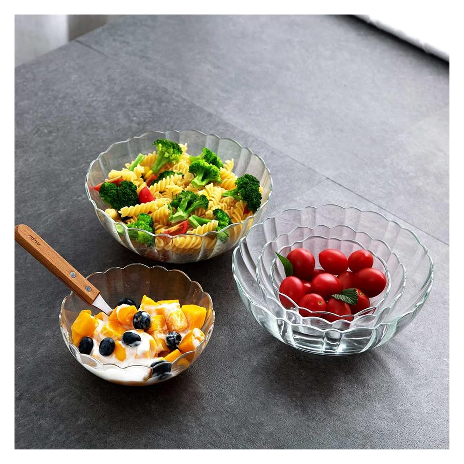 Saladier Bol à fruits, saladier, bols en verre Bol à salade en verre transparent Bol à glace Bol à fruits Plat écologique for micro-ondes Vaisselle Bol à soupe Bol à nouilles de riz Bol à bonbons