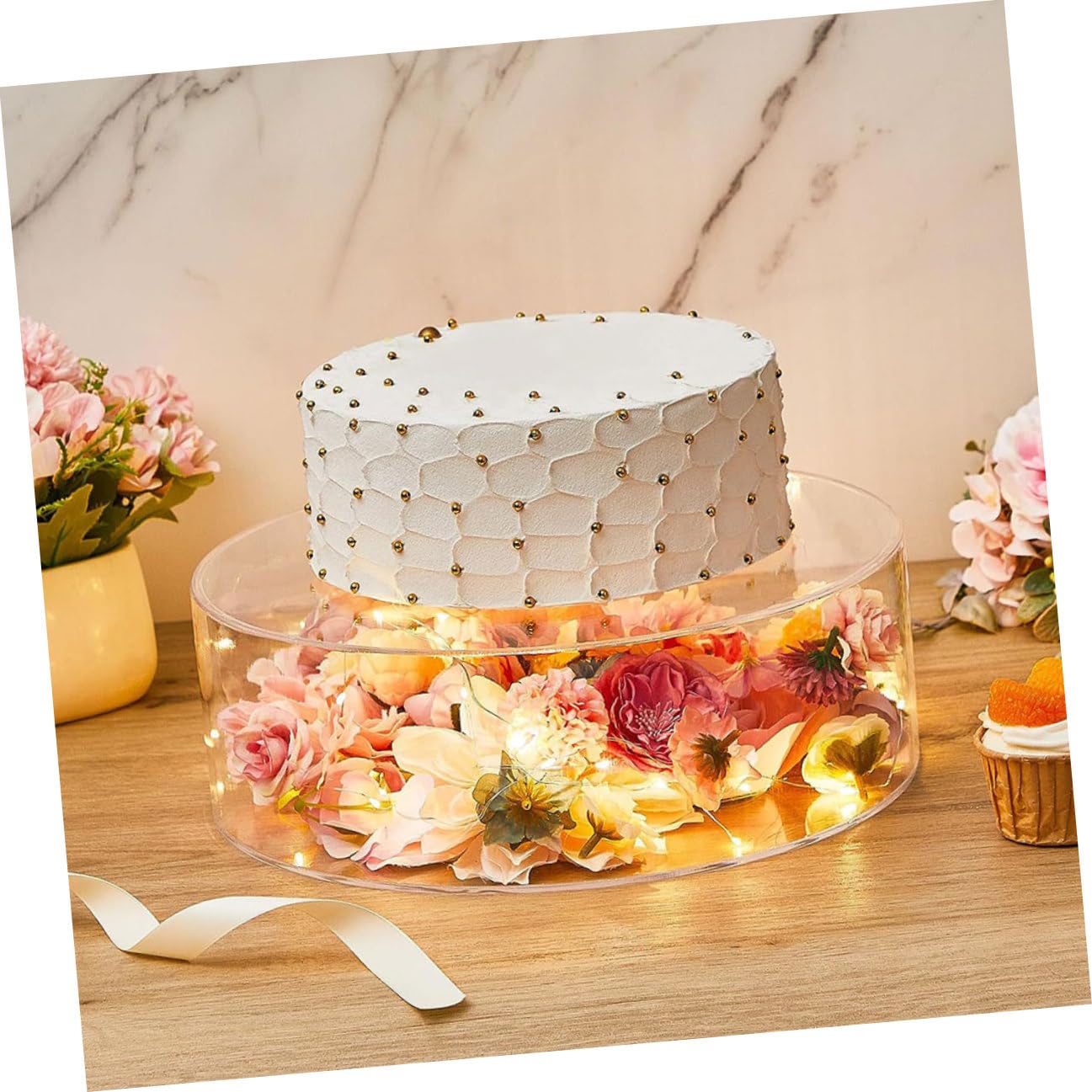 Alzate per Torte in Acrilico Trasparente, Set da 2 Pezzi Rotondi Piccoli Riempibili, Supporto per Cupcake e Dolci da Buffet per Feste, Matrimoni e Compleanni