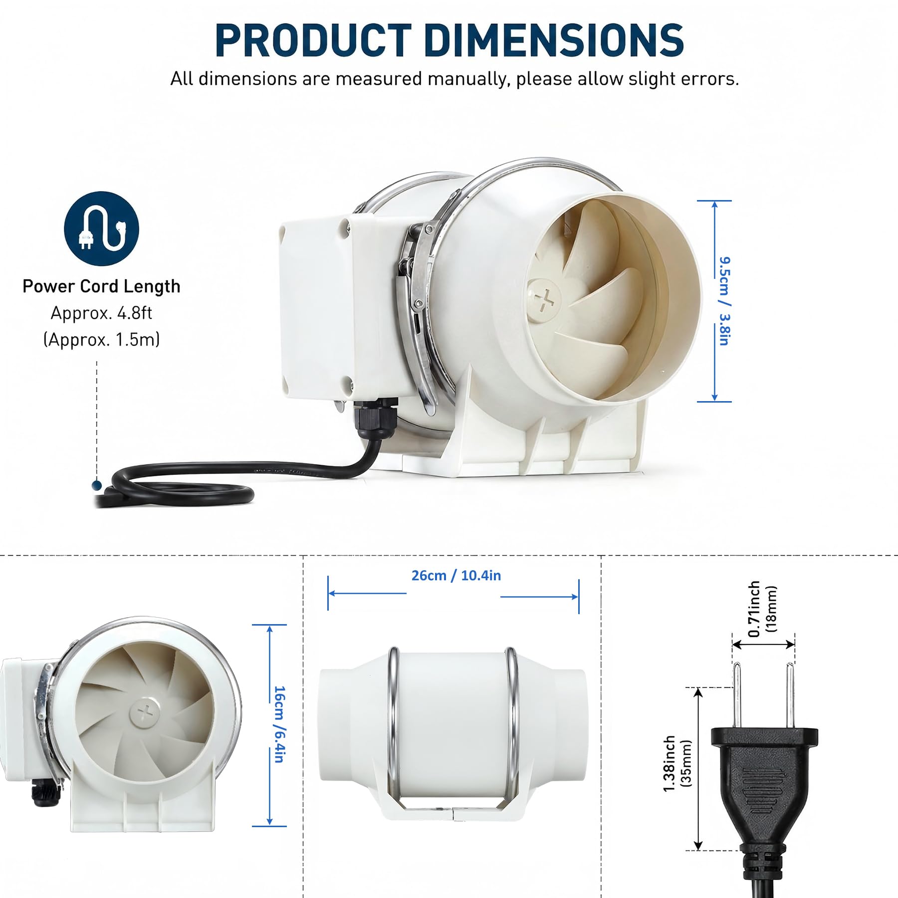 Wentylator rurowy 100 mm z przełącznikiem przyciskowym