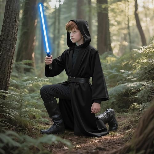 Miniatura 4 de Bata con capucha de caballero para niños, disfraz de Halloween para niños y niñas, disfraz de Ranger Wizard Elfo, bata con capucha, 3 a 14 años