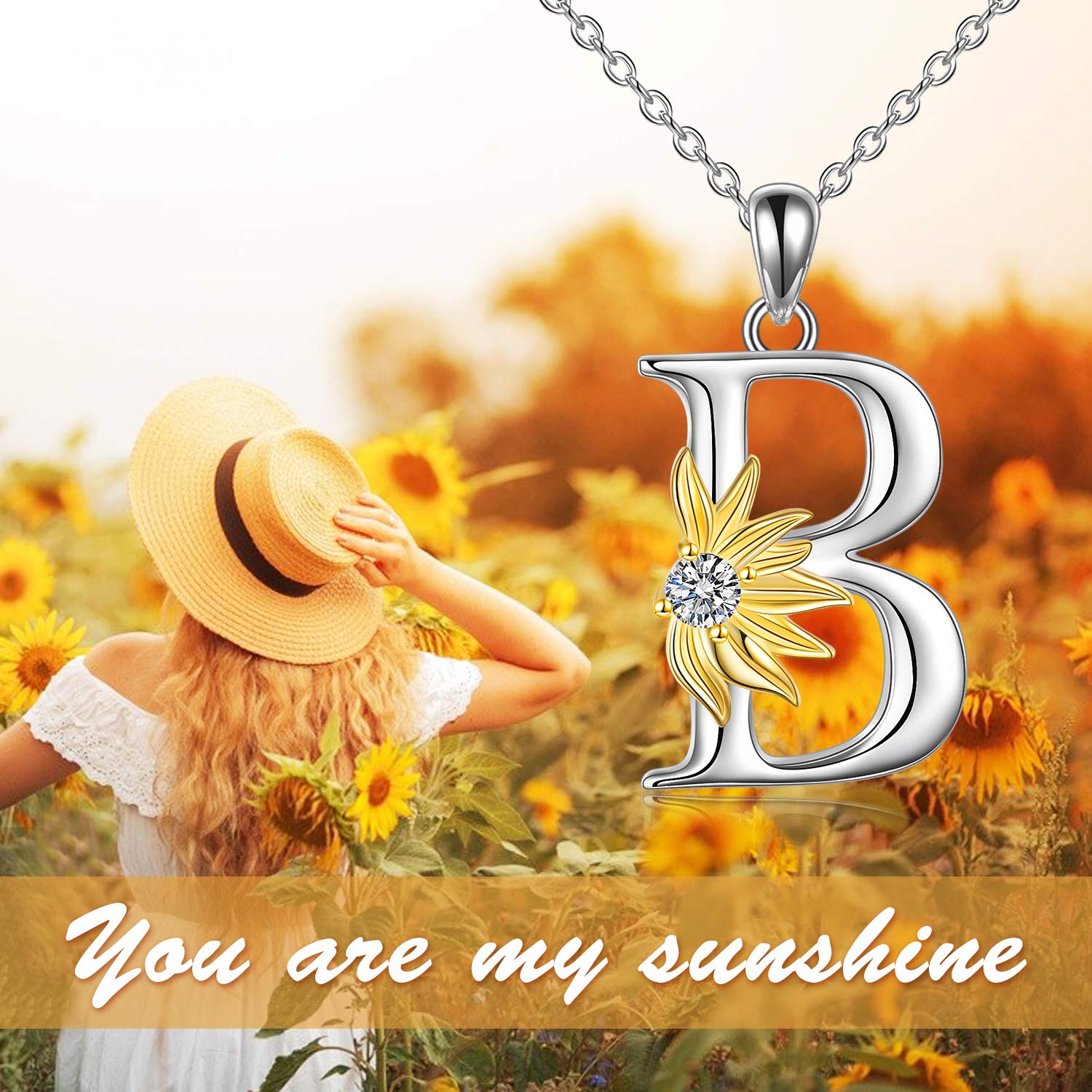 VONALA Collana in argento sterling 925 con girasole, in argento Sterling con lettera dell'alfabeto iniziale, con ciondolo a forma di girasole, idea regalo per donne e ragazze