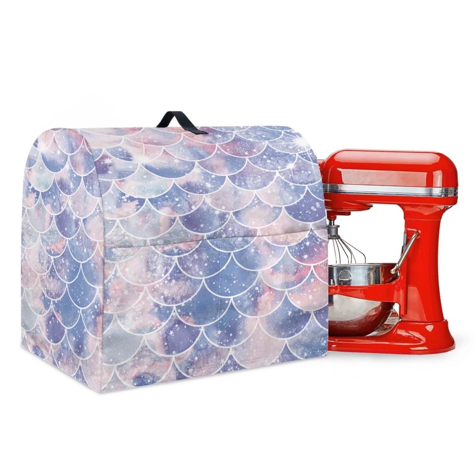 Talayituse Mermaid Scale Print Stand Mixer Cover with Top Handle, Waterproof Mixer Cover with Storage Pockets, Reusable Small Appliance Covers Kitchen Dust Cover for Aid Mixer, Small