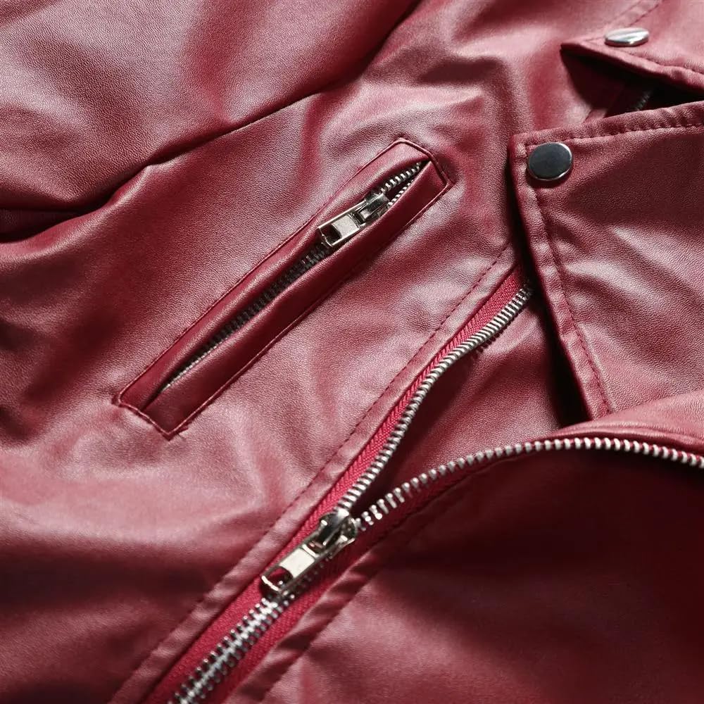 Kurtki Skórzane Męskie - Kurtka Skórzana Męska Pu Jednolity Kolor Casual Slim-Fit Zamek Błyskawiczny Długi Rękaw Kołnierz Odwijany Motocyklowa Skórzana Kurtka Płaszcz Odzież Męska