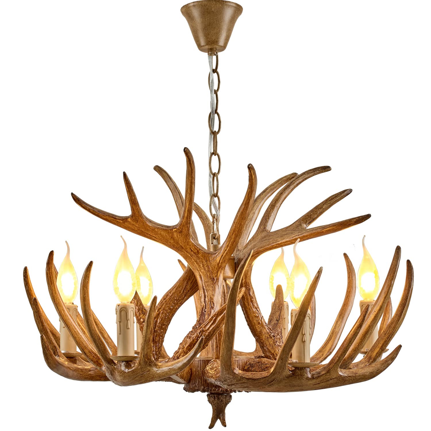 SYAXVOM Antler Chandelier Rustic Deer Horn Chandeliers,6 Lights E12, Resin Light Fixtures for Living Room Dining Bedroom Bar Cafe (Brown)