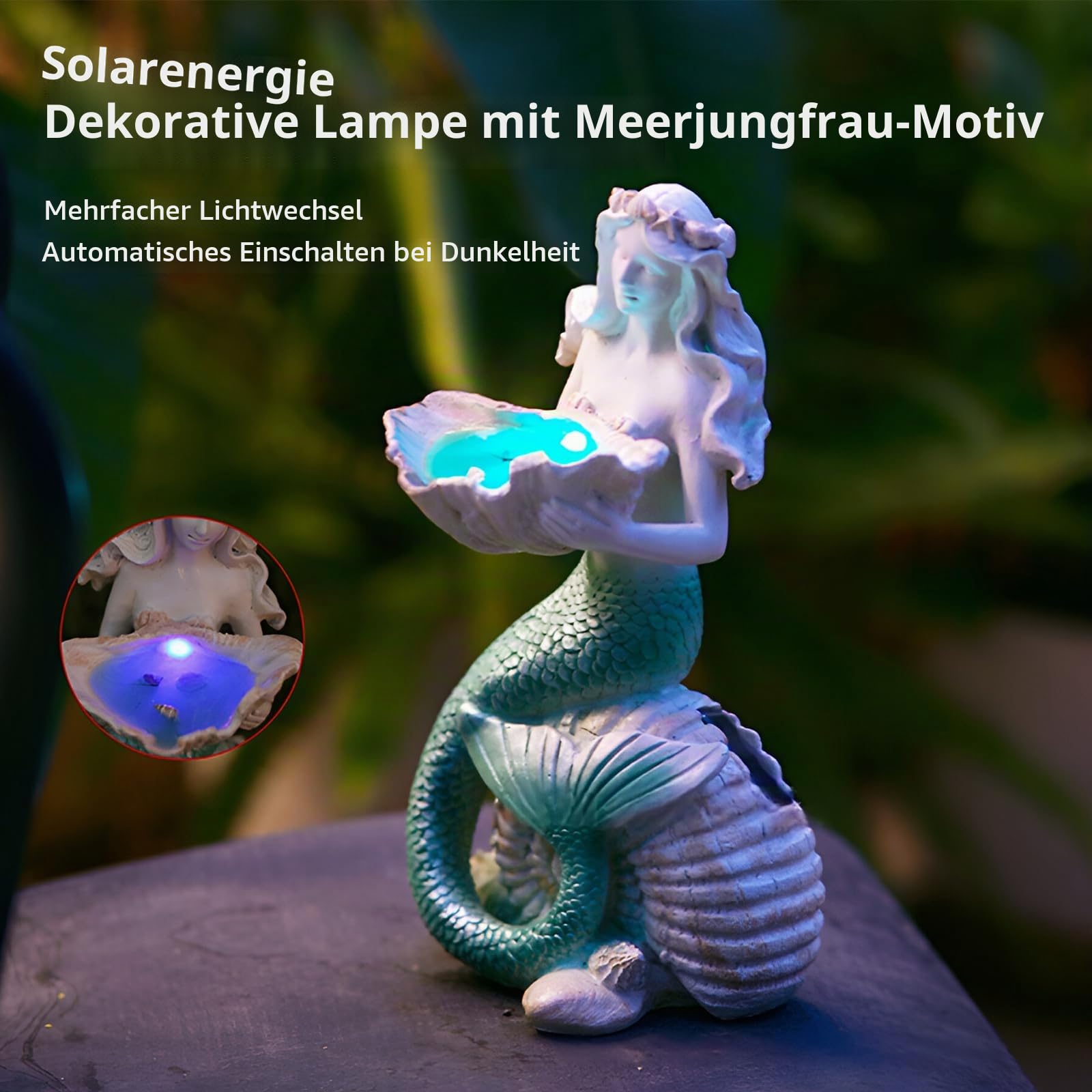 Gartendeko Figuren für Außen,Solar Meerjungfrau Statue,Meerjungfrau Skulptur mit LED Solarleuchten,Geschenk für Frauen Mama Geburtstagsgeschenk,für Rasen,Balkon,Hof,Terrasse,Fensterbank,29cm