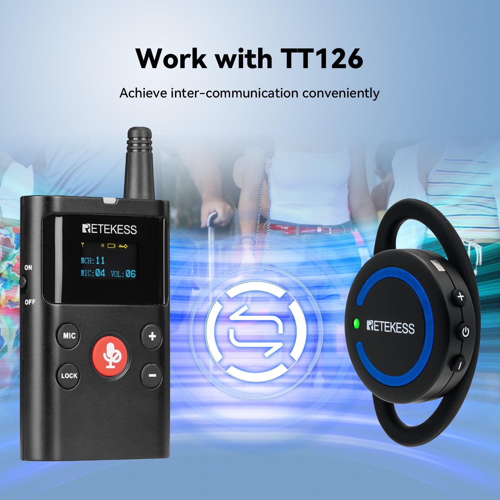 Retekess TT126R Tourguide-Headset-System, 280 m Zweiwege-Tourguide-System, Mini-Ohrbügelempfänger, für Werksführungen, Konferenzen (1 Empfänger)