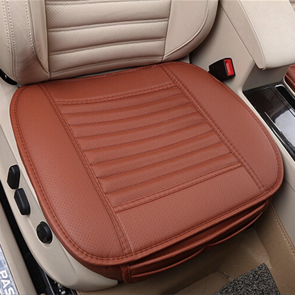 FRERA Universal Pu Leather Bamboo Charcoal Breathable Car Interior Seat Cover Cushion Pad Mat for for Auto Supplies Office Chair, Four Seasons General (Brown)