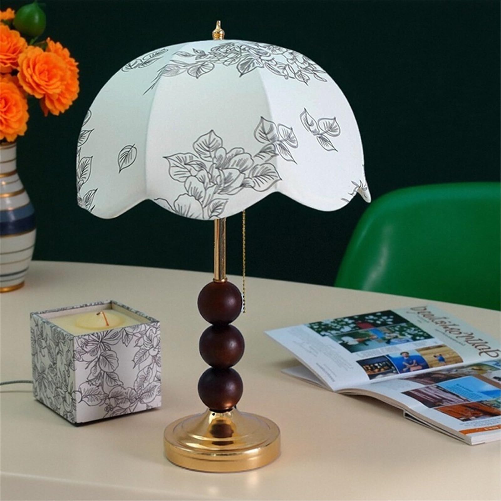 Lampa stołowa Lampa stołowa retro z tkaniny w kwiaty, dekoracja sypialni przy łóżku