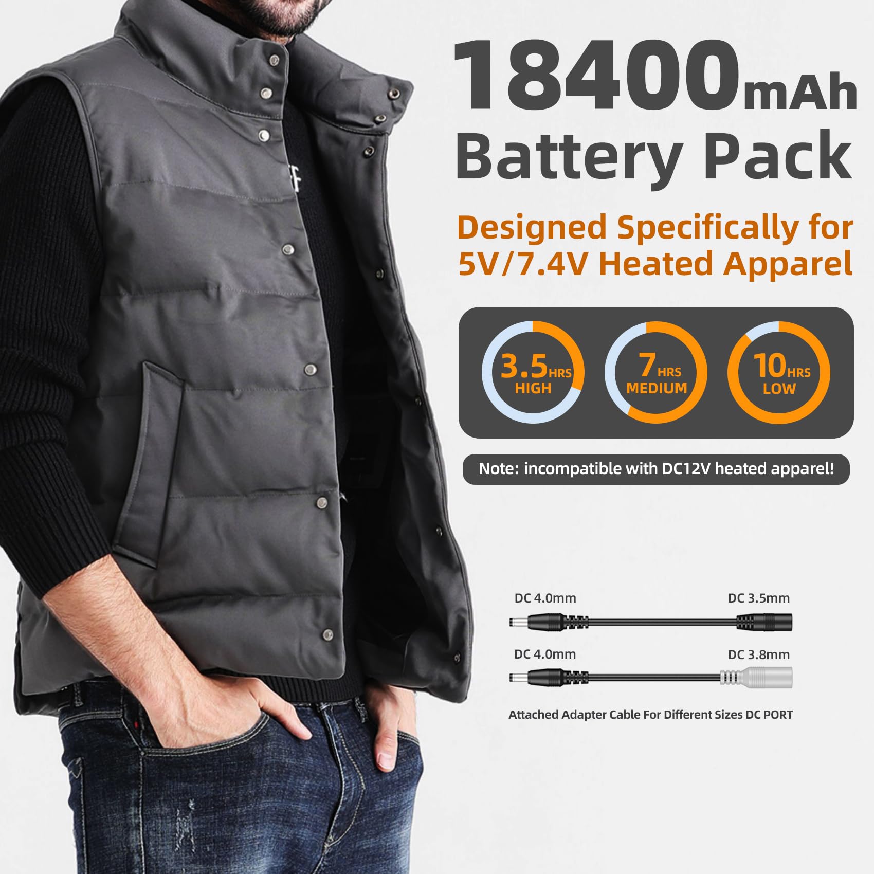 ????.????????/???????? ???????????????????????????????? Heated Vest Battery Pack for ORORO, for Venustas, Power Bank with LED Display and 2 Adapter Cables for Heated Vests, Jackets, and Hoodies