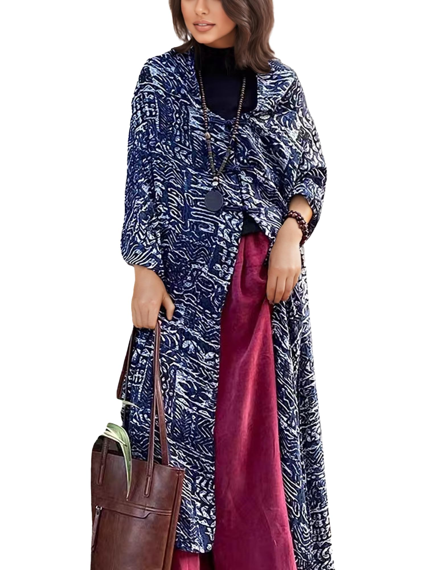 CCAIPU Kimono for Women Summer Bohemian Swimsuit Coverup Lightweight Cardigans for Swimwear Floral Beach Cover Shawl Top (Blue)