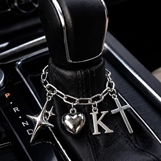 Cross Heart Letter K Silver Car Steering Wheel Charm Chain Christian Gifts | Religion Faith Car Accessories Interior Decor, Initial K New Car Gifts for Wife Mom and Believer Women Men