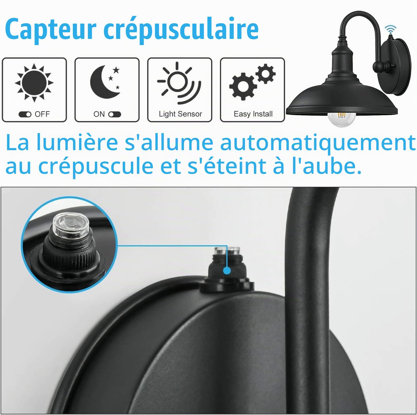 Lot de 2 Applique Murale Exterieur avec Capteur Crépusculaire, pour Grange, Couloir, Balcon, Porche, Entrepôt, Ferme, Loft, Rustique, Garage, Cellier, Noire - excl. E27 Ampoule