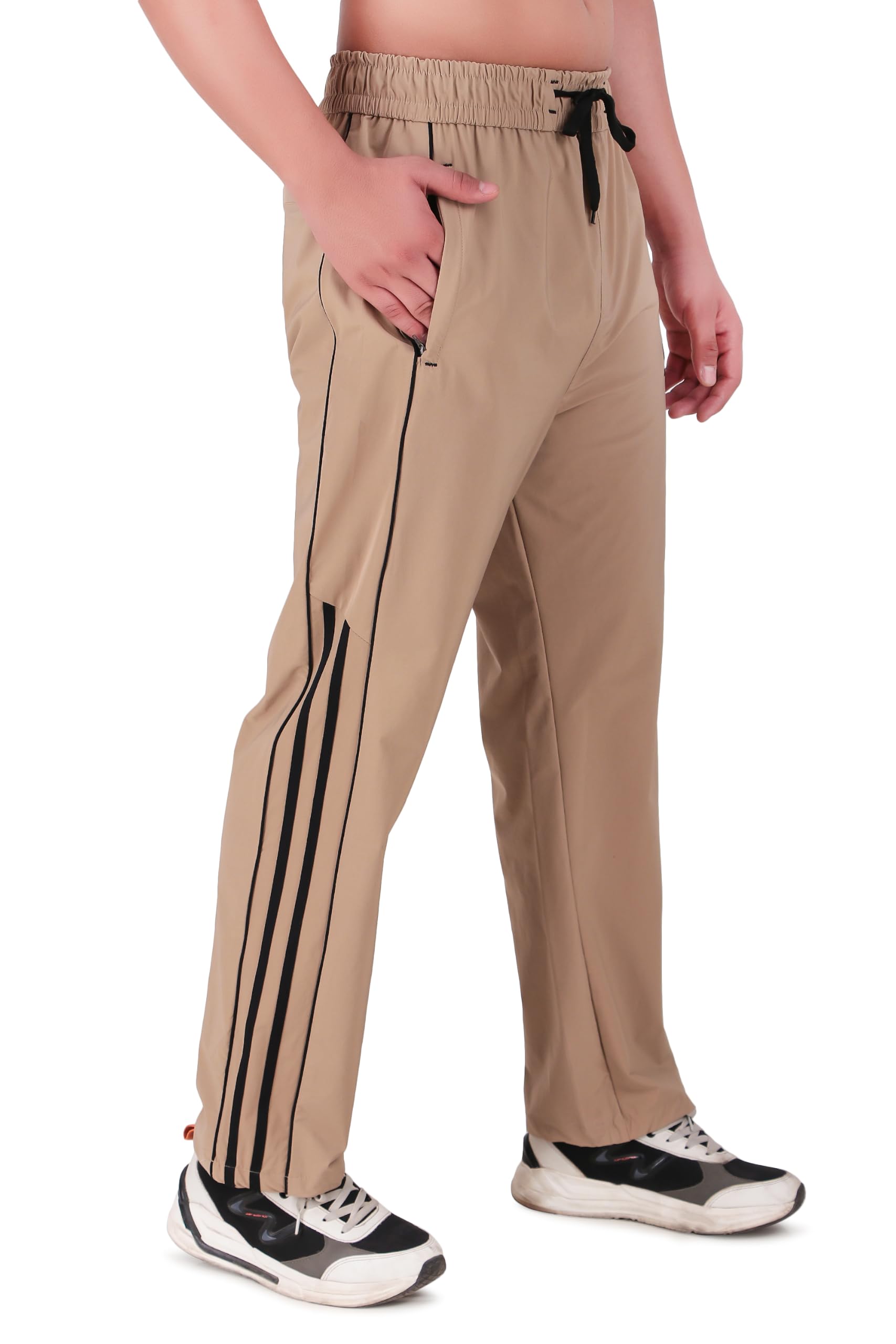 Men's Black Track Pants with Side Stripes-picture-37