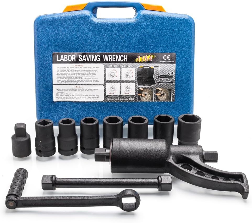 FCH 58 Model Heavy Duty Torque Multiplier Set 8pcs Socket 24mm 27mm 30mm 32mm 33mm 38mm & 2 Extenders Wrench Lug Nut Lugnuts Remover Labor Saving Fits for Minivan, Medium Trucks
