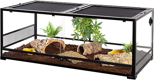 REPTI ZOO Terrario de vidrio de 85 galones, 48 x 24 x 18 pulgadas, desmontable con puerta de doble bisagra y ventilación de pantalla, terrario de