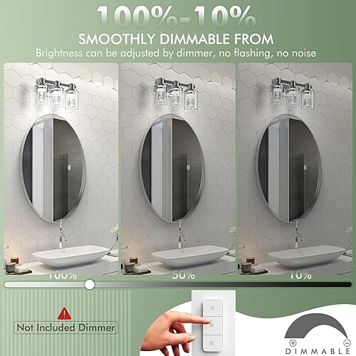 Miniatura 5 de Quntis Lámpara de tocador de baño cromada de 3 luces con 5 modos de color, lámpara de pared LED de protección ocular de 21 vatios de 16 pulgadas