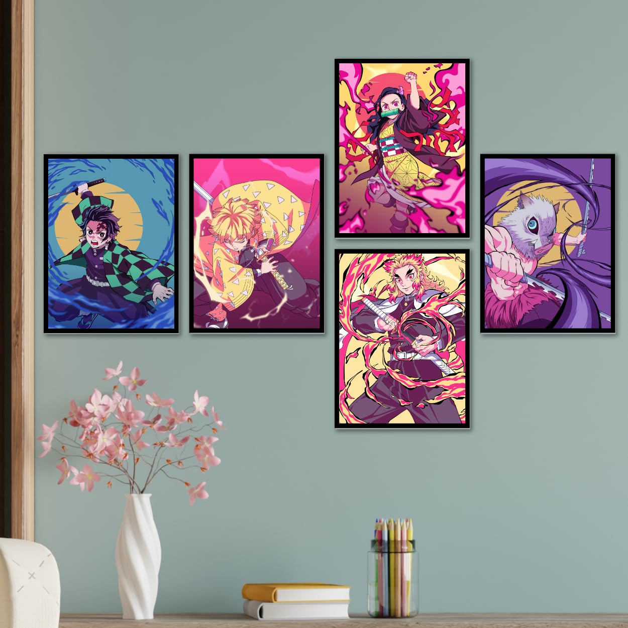 Replix Set of 5 Frames Anime Wall Frame, (11x14 Inch) Framed Poster ...