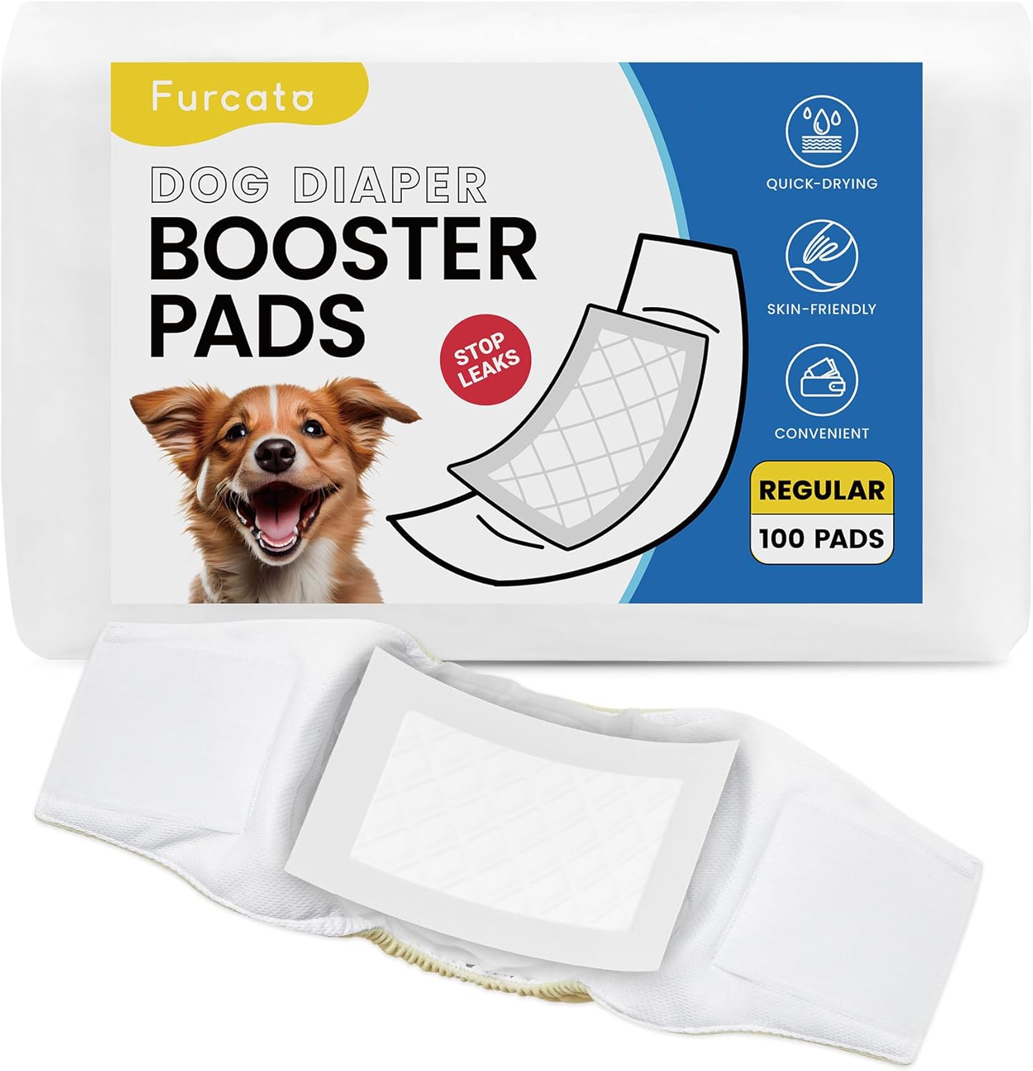 Disposable Dog Diaper Liners Booster Pads for Male & Female Dogs – 100ct | Diaper Inserts fit Most Washable Dog Wraps and Belly Bands,Regular
