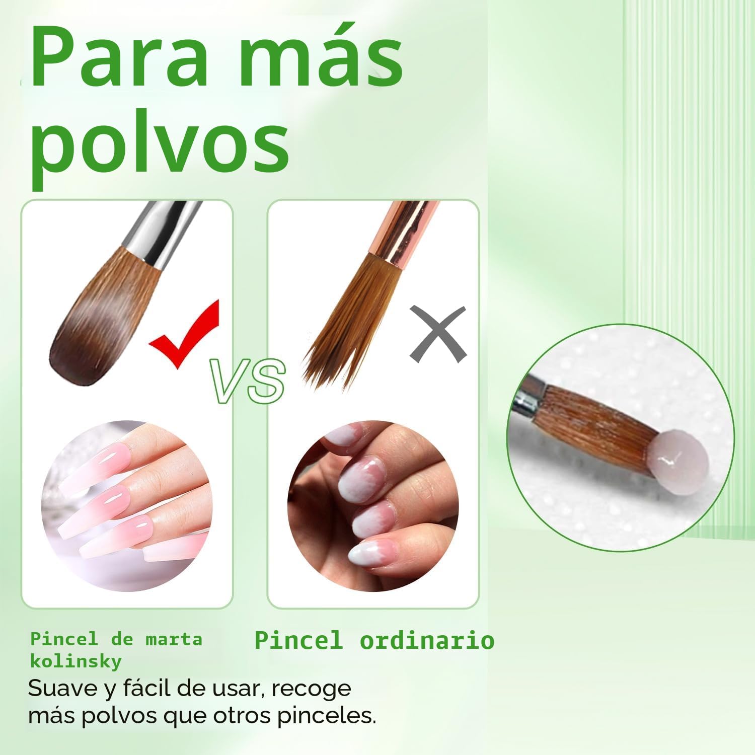 Pincel Acrilico Uñas de 3 Piezas - Pincel Kolinsky Uñas Acrilicas, Pinceles para Uñas Acrilicas Profesionales, Cepillo de Uñas Acrílico, Pincel para Arte de Uñas (8/10/14)