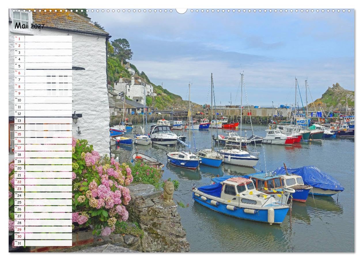 CALVENDO - Cornwall. Terminkalender (Wandkalender 2027 DIN A2 quer), Monatskalender: Malerische Küste und Fischerdörfer