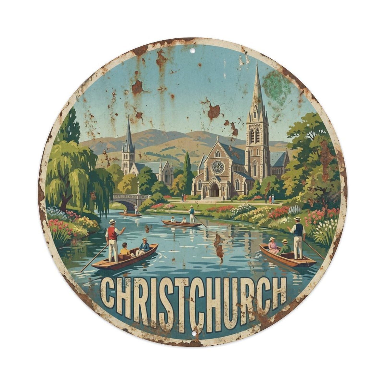 New Zealand Vintage Travel Christchurch Metal Tin Sign