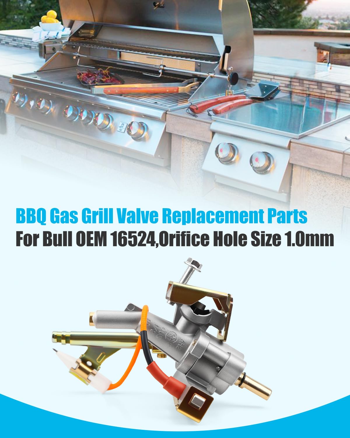 Bull Angus Brahma Summerset Sizzler Gasgrill-Ventil passend für Lion Blaze BBQ Island Gasgrill, Flüssiggas, Lochgröße 1,0 mm