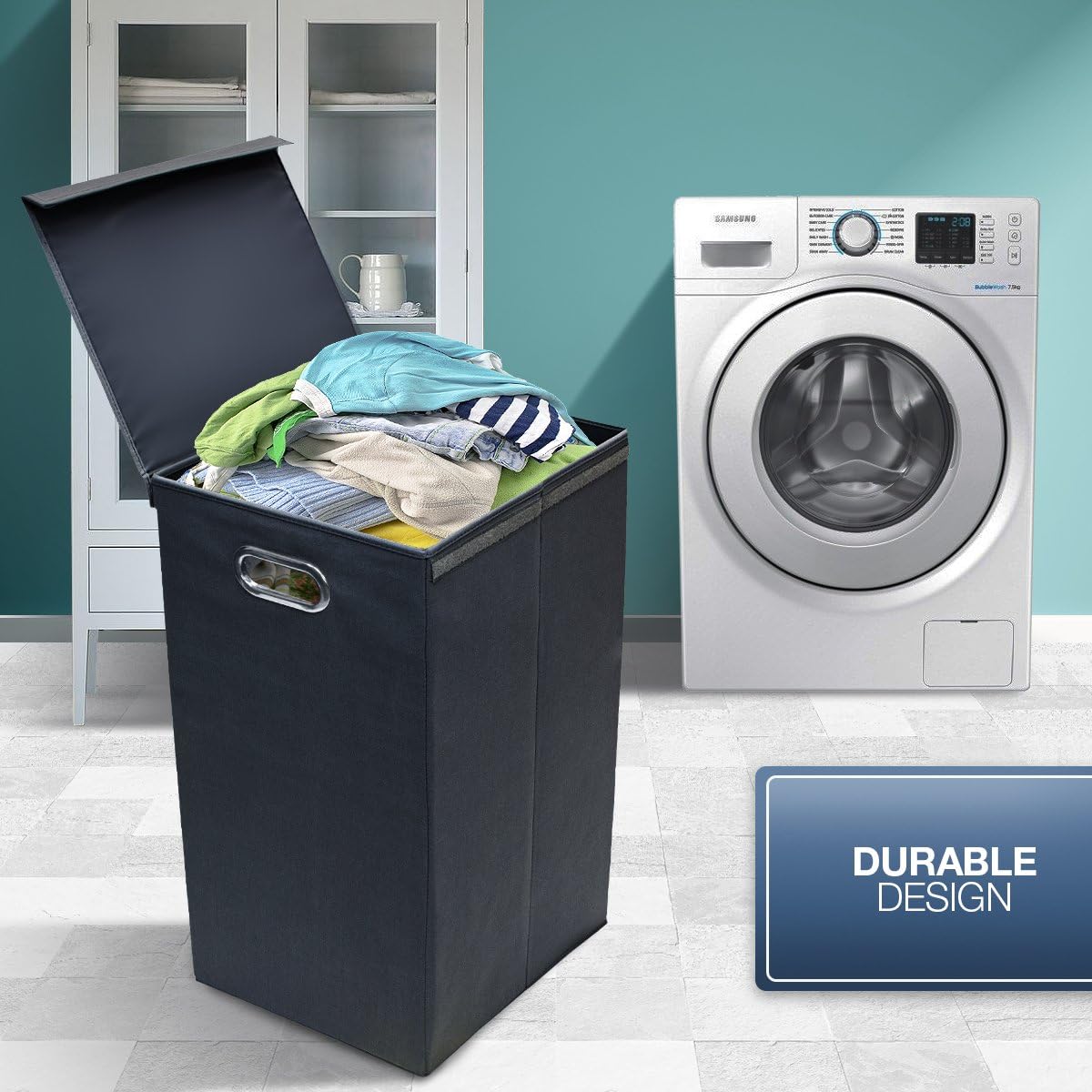 Laundry Hamper Sorter with Lid Closure – Foldable Hamper, Detachable Lid, and Portable Built-In Handles for Easy Transport – Single