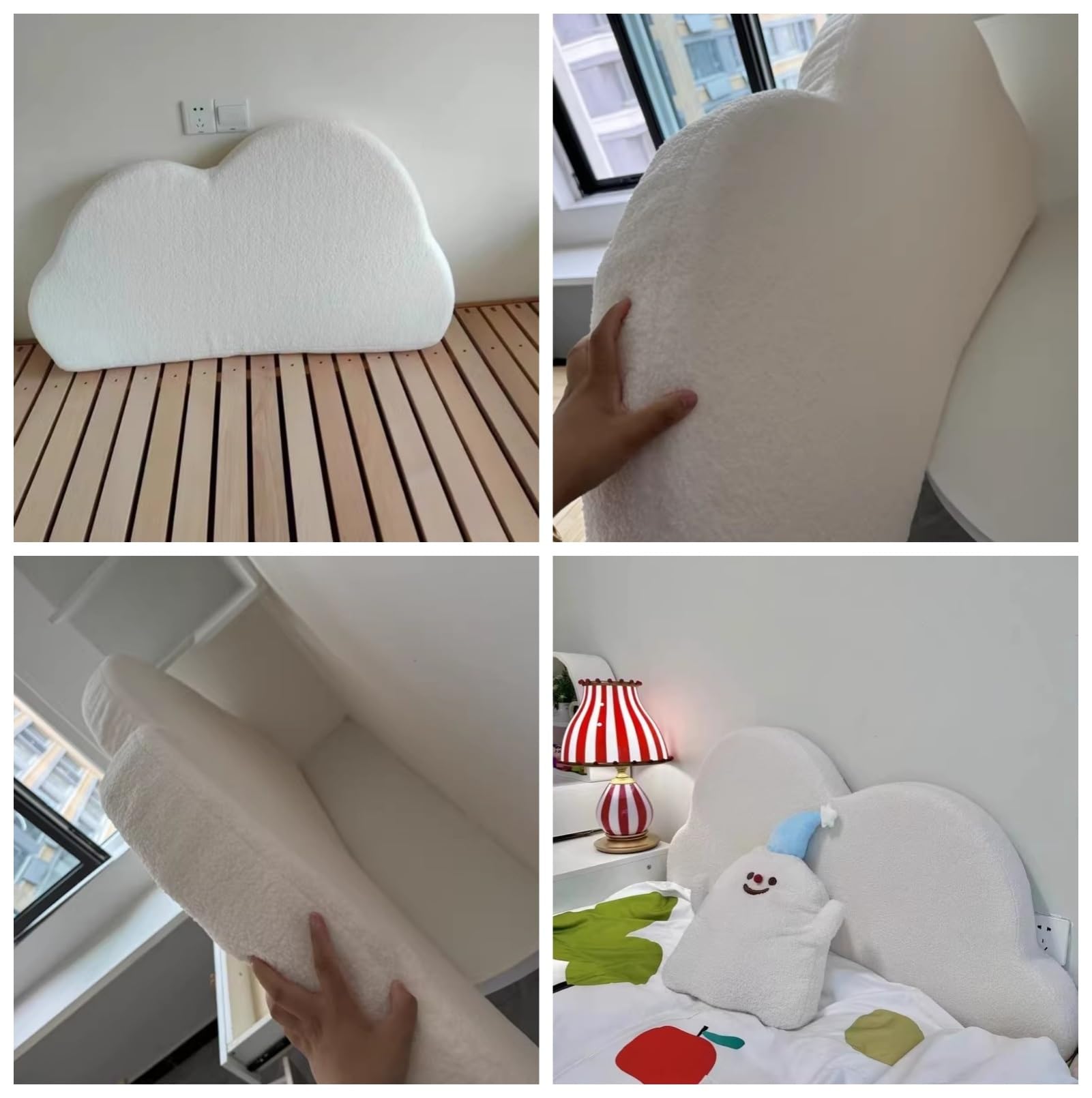 Funda para cabecero con forma de nube, suave, agradable al tacto y gruesa, almohadilla anticolisión, extraíble y lavable, color caqui, 140 x 65 cm, incluye respaldo grande