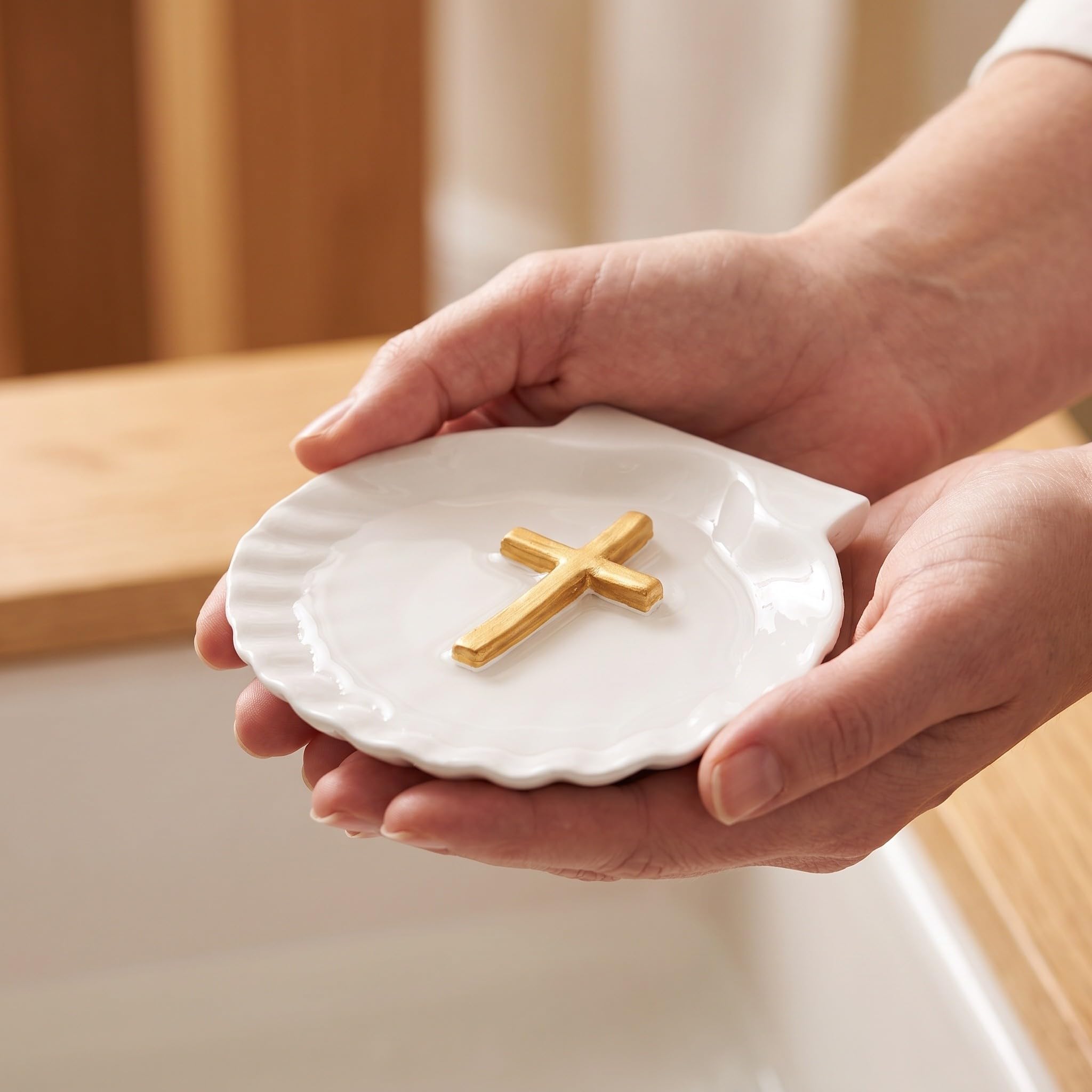 2 sztuki muszli chrzcielnej z żywicy ze złotym krzyżem, prezent na