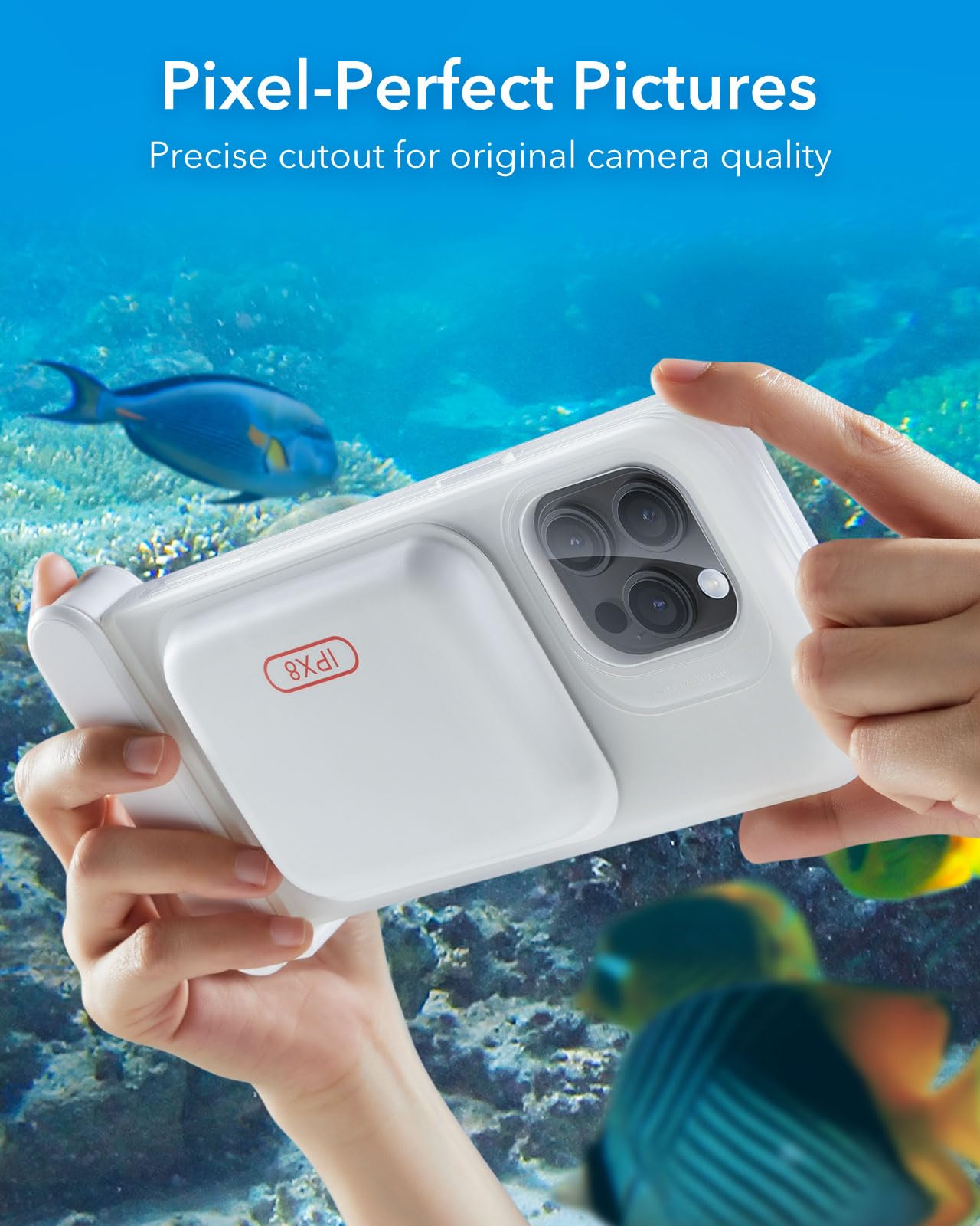 ESR Custodia Impermeabile per iPhone 15 Pro Max/14 Pro Max, Sensibilità al Tocco Sott'acqua, Impermeabile IPX8, Cover Galleggiante Subacquea con Cordino, Ideale per Lo Snorkeling, Bianco Trasparente