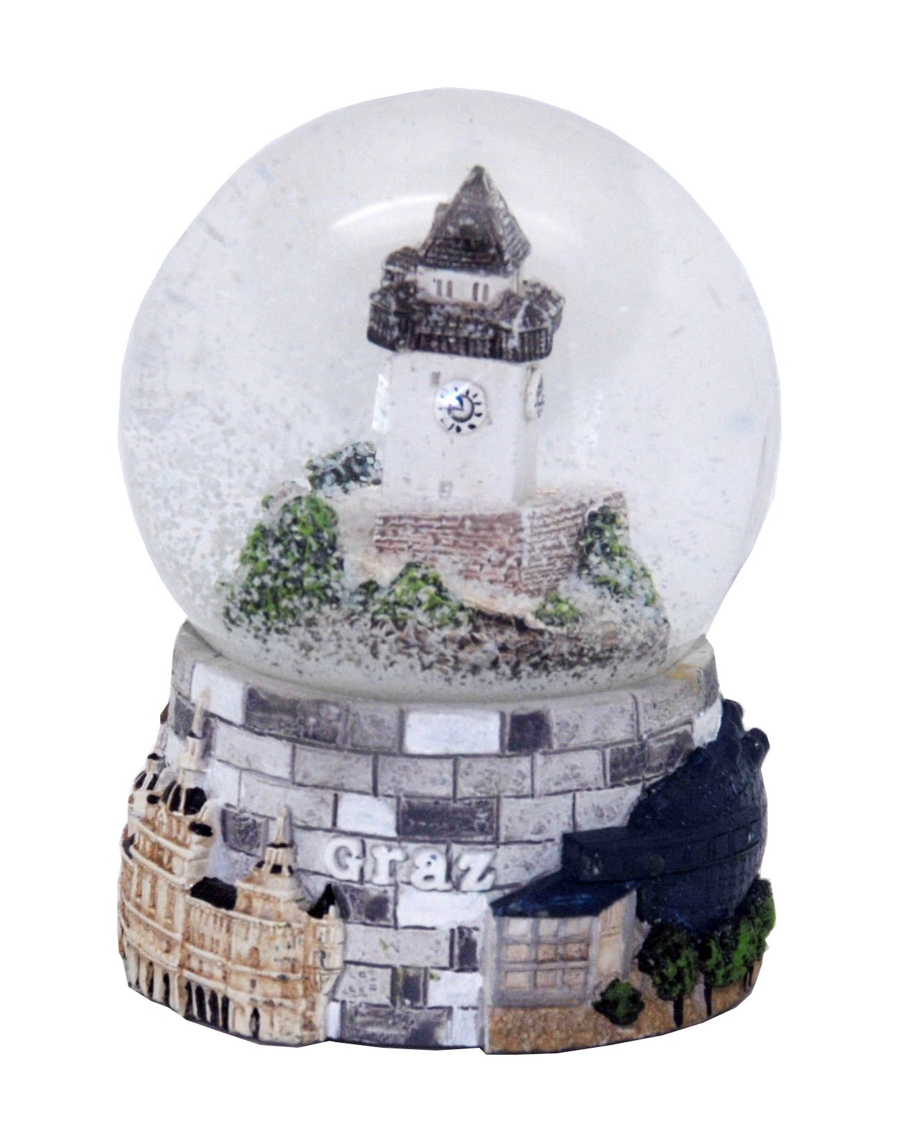 Minium Collection Men's Clear Souvenir Snow Globe, 65 Mm Diameter, Graz Austria Clock Tower, Art House, Old Town, Town Hall