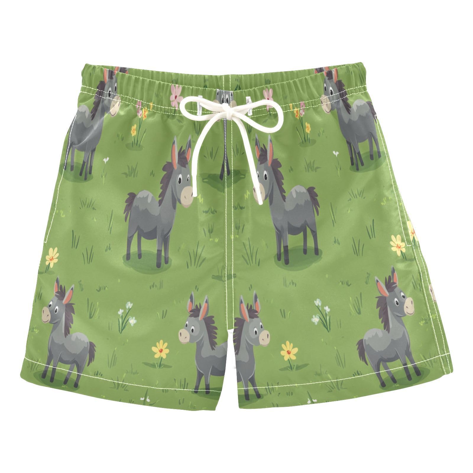 Jucciaco Boys Beach Board Shorts Donkey Grass Cute Cartoon Quick Dry Swim Trunk Swimwear for Kids Multicolor