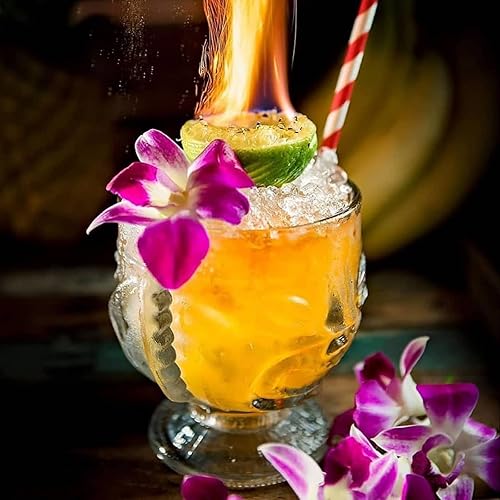 Miniatura 4 de TOPZEA Paquete de 4 vasos Tiki de 14 onzas, juego de tazas Tiki transparentes modernas, vasos de cóctel de bar, tazas hawaianas para fiesta Luau,