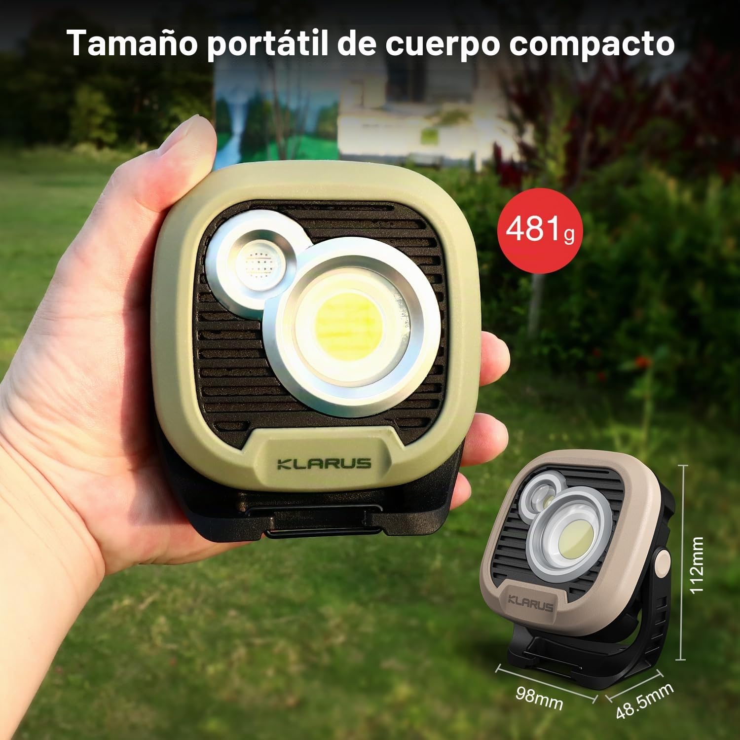 KLARUS WL3 Linterna de Trabajo de 1500 lm , Luz de camping, luz de trabajo recargable de 13500 mAh, linterna de camping con 6 modos&5 colores, base magnética, gancho, lámpara de inspección IPX5